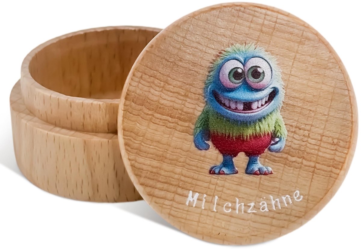 VLEMICO- Tanddoos Melktanden - Melktanddoos Jongens/Meisjes - Tandenfee Geschenken - Houten Tanddoos - Persoonlijke Sticker - 5 x 3,5 cm
