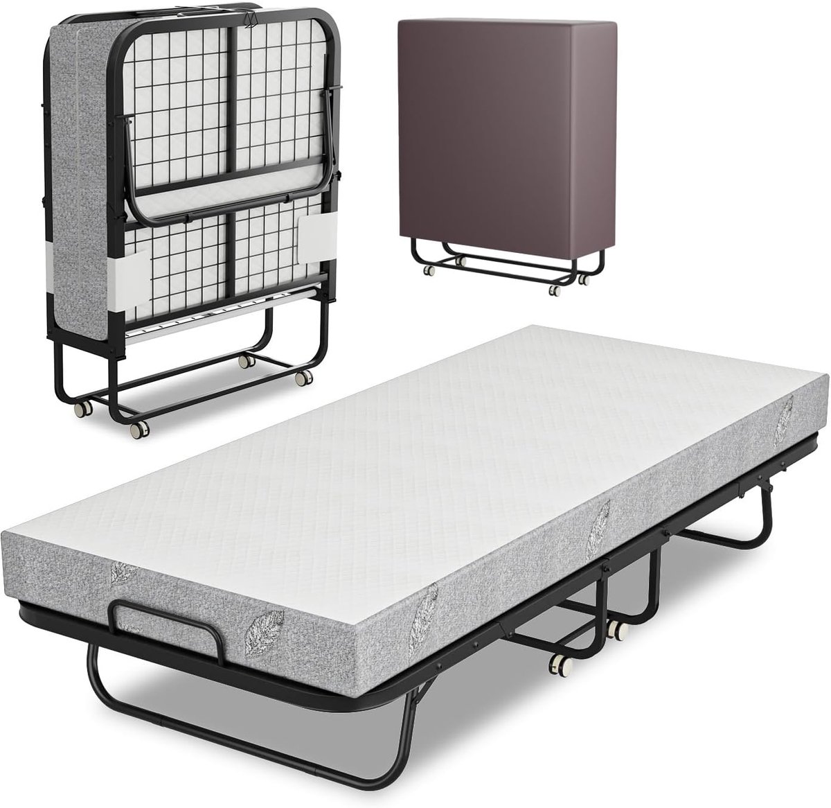 Vouwbed - Gastenbed - Logeren - 13cm dikke matras - 90 x 200 cm - Mat Zwart