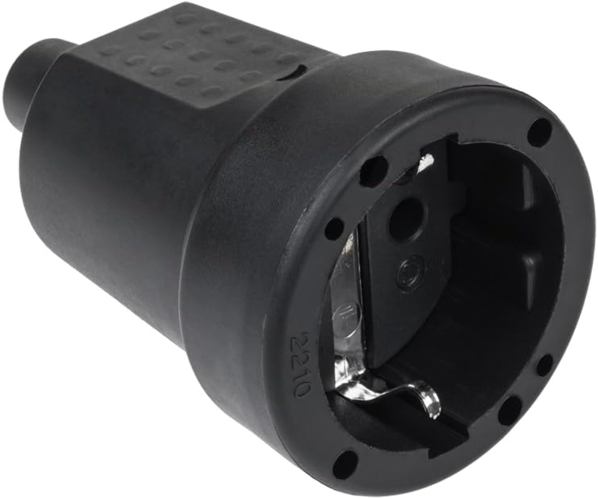 Stopcontact Stekker - Duitse Type - Stroom Aansluiten - Rubberen Behuizing - 16A 250V - Zwart