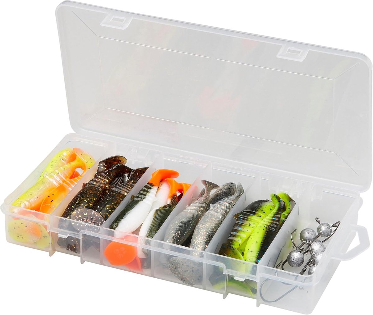 Kunstaas Set - Zachte Shads - Vissen Op Roofvis - Compleet Met Jigkoppen - 6 Stuks - Assorti