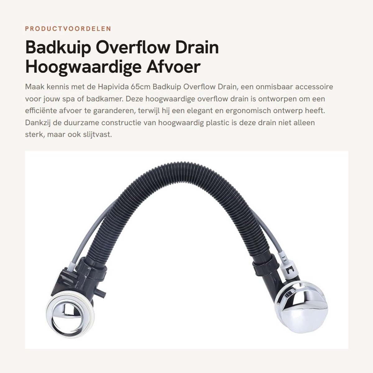 Dailygoods- Overloopafvoer 65cm - Badkuip Afvoer - SPA Afvoerbuis - Hoogwaardige Kunststof - Ergonomisch Ontwerp - Duurzaam en Sterk - Badkuipafvoer