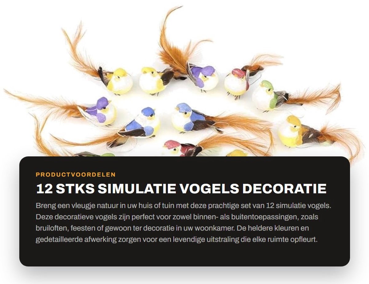 Dailygoods- Simulatie Vogel - 12 Stuks - Kunstmatige Vogel Decoratie - Milieuvriendelijk Schuim - Bruiloft/Tuin Decor - Perfecte Details