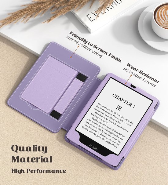 Dailygoods - Kindle Paperwhite 2021 - Slim PU Shell Cover - Auto-Wake/Sleep - Taro Purple - Bescherming - Geschikt voor 6.8 inch - KIndle Paperwhite 1... — afbeelding 4