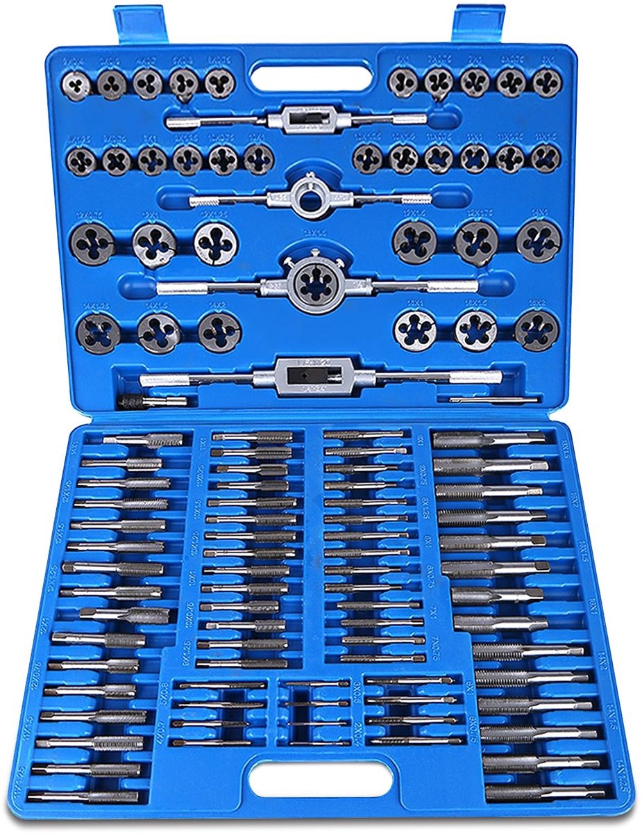 Dailygoods- Kranen en Matrijzen Set 110 Stuks - HSS Hoog Geharde Staal - Metrische Schroefmoeren - Koolstofstaal - Inclusief Sleutel Handvat - Precisie Gereedschap - Taps