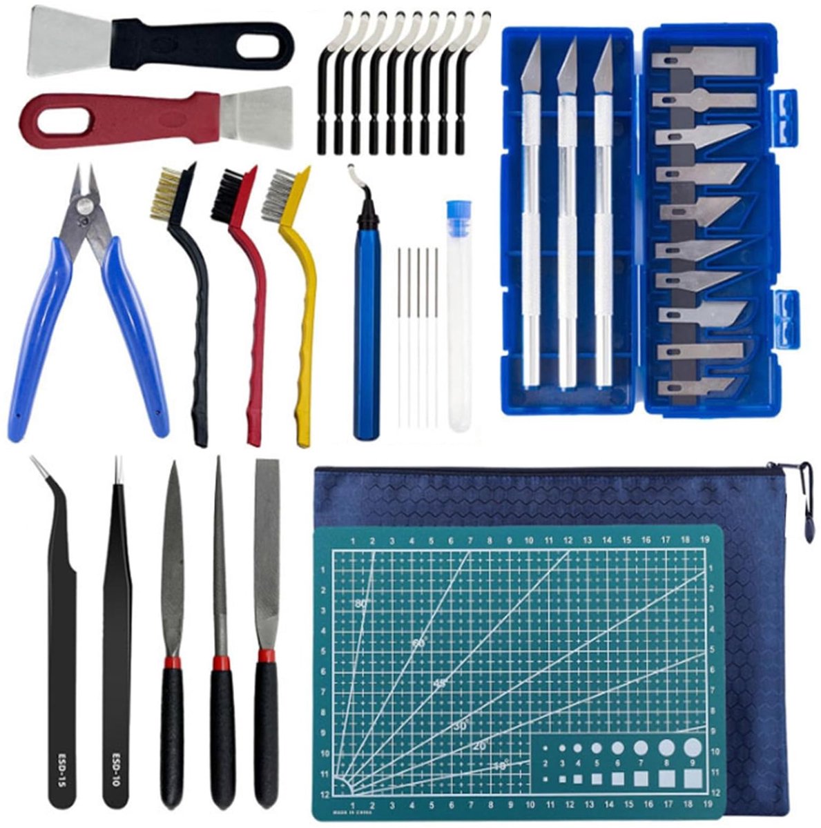 Dailygoods- 3D-printeraccessoires 42-delig - gereedschapset - professionele onderhoudsset - schraper - tangen - compatibel met meeste printers - Gereedschapsset