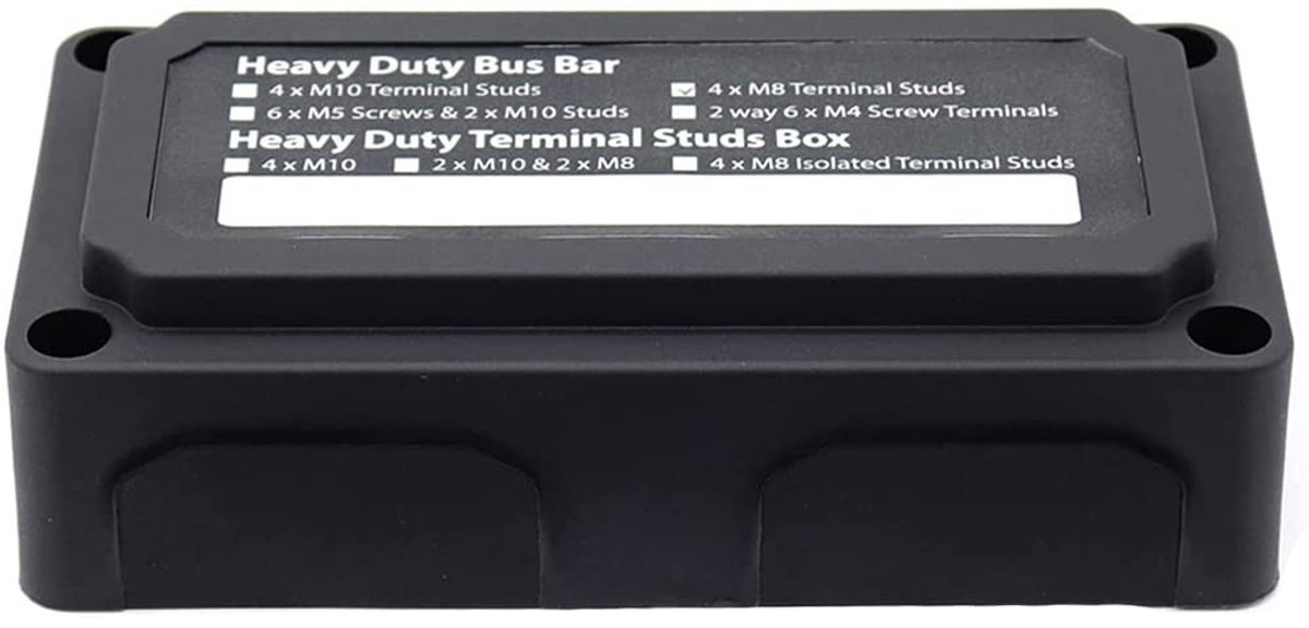 Dailygoods - Zwarte 300A Bus Bar Box - Heavy-Duty Stroomverdeelblok - 4 M8 Studs - Accu Aansluitblok - 12V - 48V DC - Voor Marine en Auto