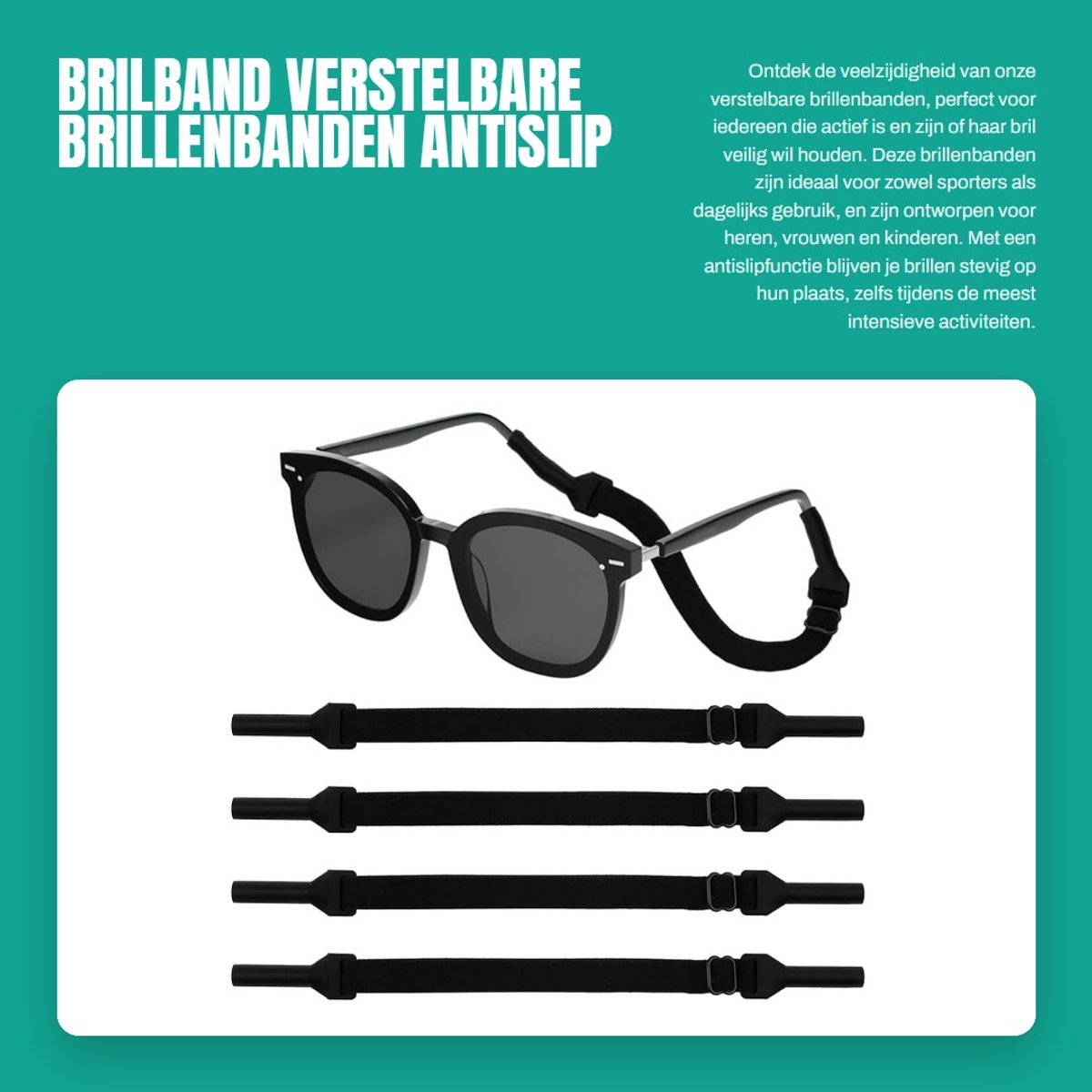 Dailygoods- Brillenband 4 Stuks - Verstelbare Antislip Brilband - Sportbrilband - Brilkoordjes Dames/Heren - Eén Maat - Geschikt voor Kinderen - Brilkoord