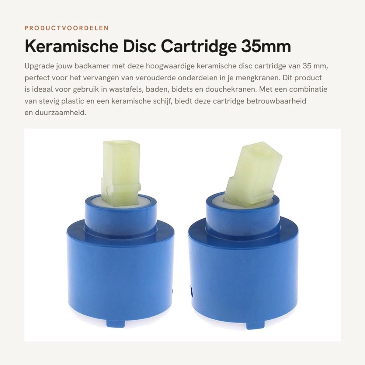 Dailygoods- Cartridge 2 Stuks - Keramische Schijf - 35 mm - Vervangingsventiel - Voor Wastafels/Baden/Douches - Totale Hoogte 59 mm - Kraanonderdeel