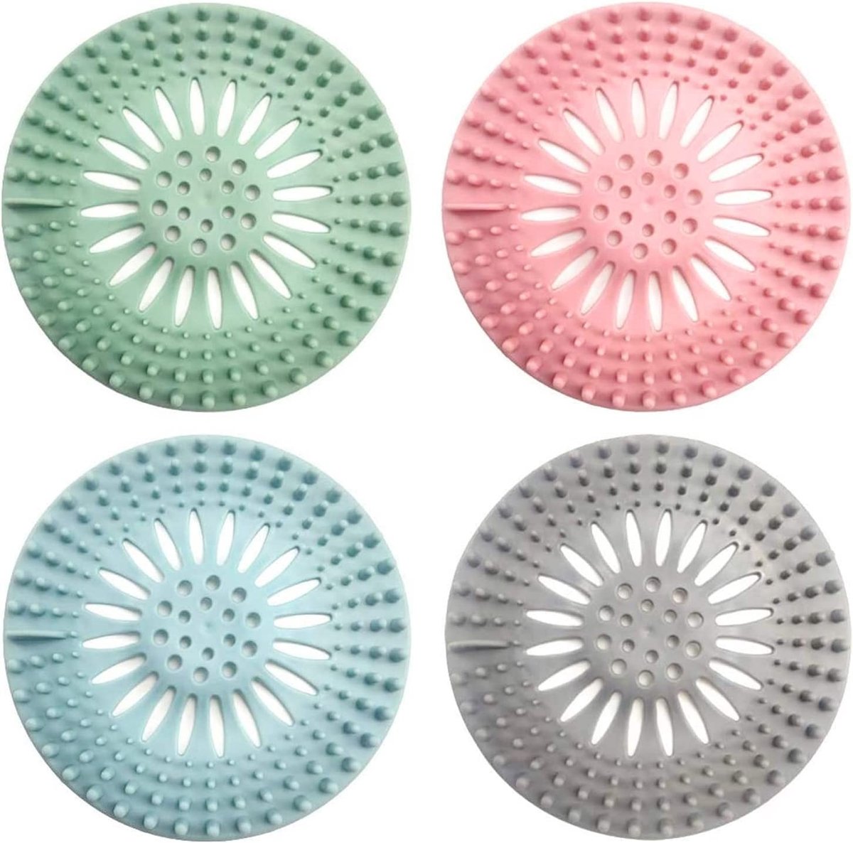 Dailygoods- Afvoerzeef 4-delig - Silicone - Doucheafvoer - Gootsteenafvoer - Badkuipafvoer - Geschikt voor wastafels - 13cm x 13cm - Afvoerfilter