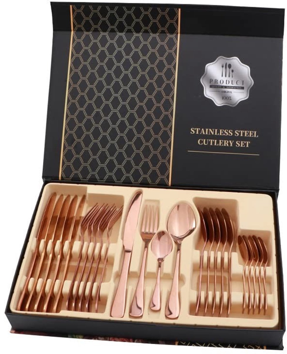 Dailygoods- Bestekset 24-delig Hoogwaardig Roestvrij Staal - Dinerlepels/Vorken/Messen - Geschenkset - Duurzaam - Glanzend Afwerking - Perfect Cadeau - Servies
