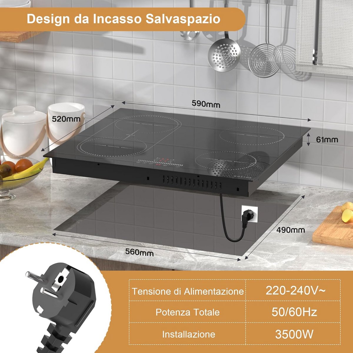 Inductiekookplaat - 4 platen - Koken en Garen - Flexibele zones - 60 cm - Zwart
