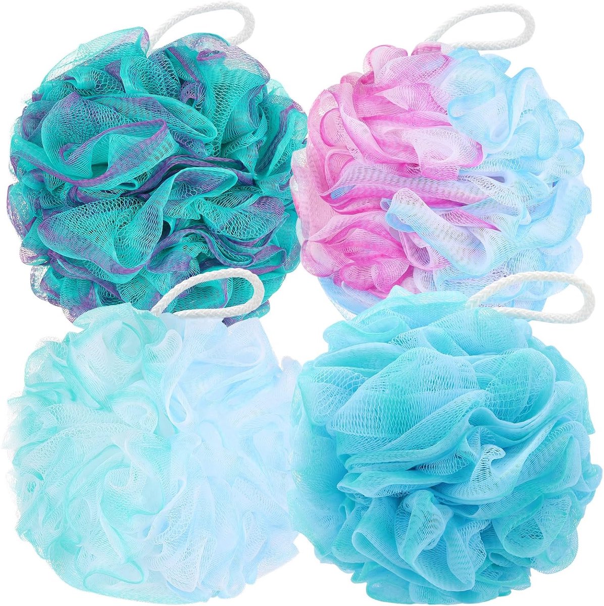 Douche Loofahs - Bad Spons Poef - Huid Reinigen - XXL Extra Groot - 4 Stuks 100g - Verschillende Kleuren