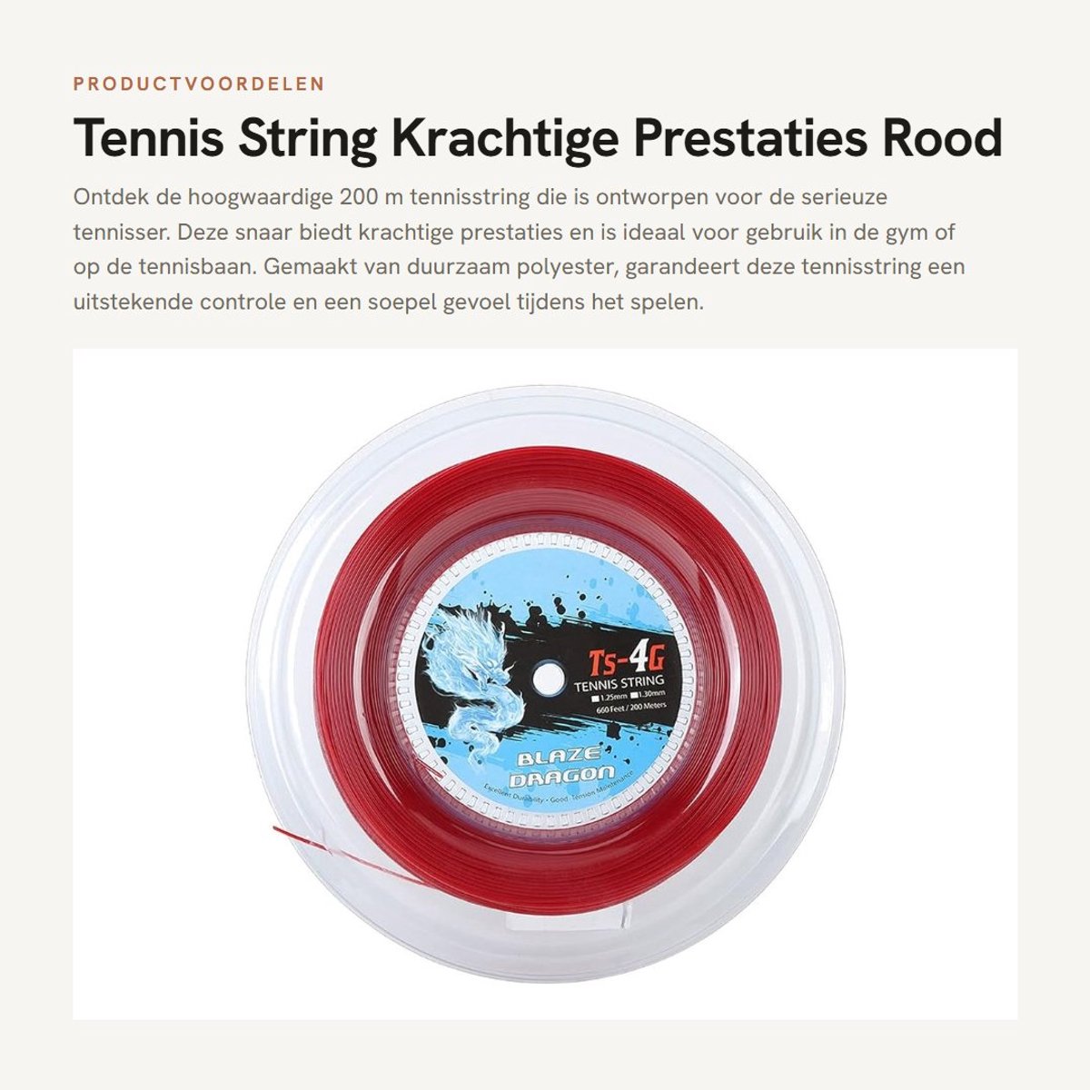 Dailygoods- Tennisstring 200m Reel - Polyester - Slijtvast - Hoge Elasticiteit - Krachtige Prestaties - Uitstekende Controle - Tennissnaar