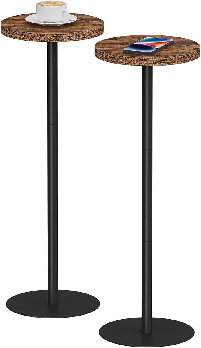 Ronde bijzettafel - Kleine set - Woonkamer decoratie - Stevig metalen onderstel - 70 cm ho
