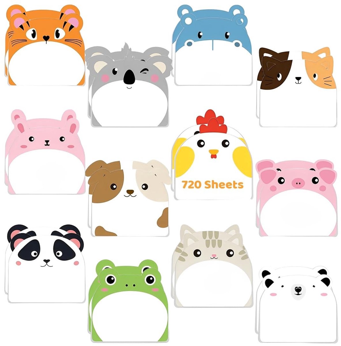 Dailygoods- Zelfklevende Notities 720 Vellen - Notitieblok 24 Stuks - Dierenvormen - Cadeaus voor Kinderen - Design - Hoogwaardige Kwaliteit