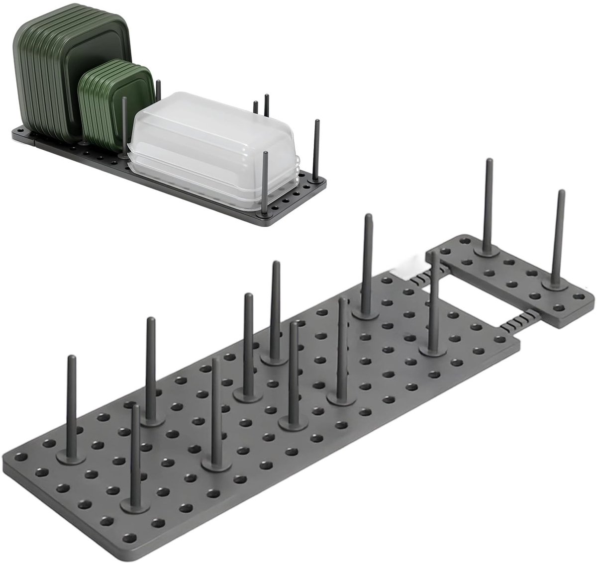 Dailygoods- Afdruiprek Verstelbaar - Afdruiprek met Lekbak - Afdruiprek voor Borden - Afdruiprek met 12 Steunzuilen - Lichtgewicht en Duurzaam - Afmetingen 40-54 x 15 x 10 cm - Serviesrek