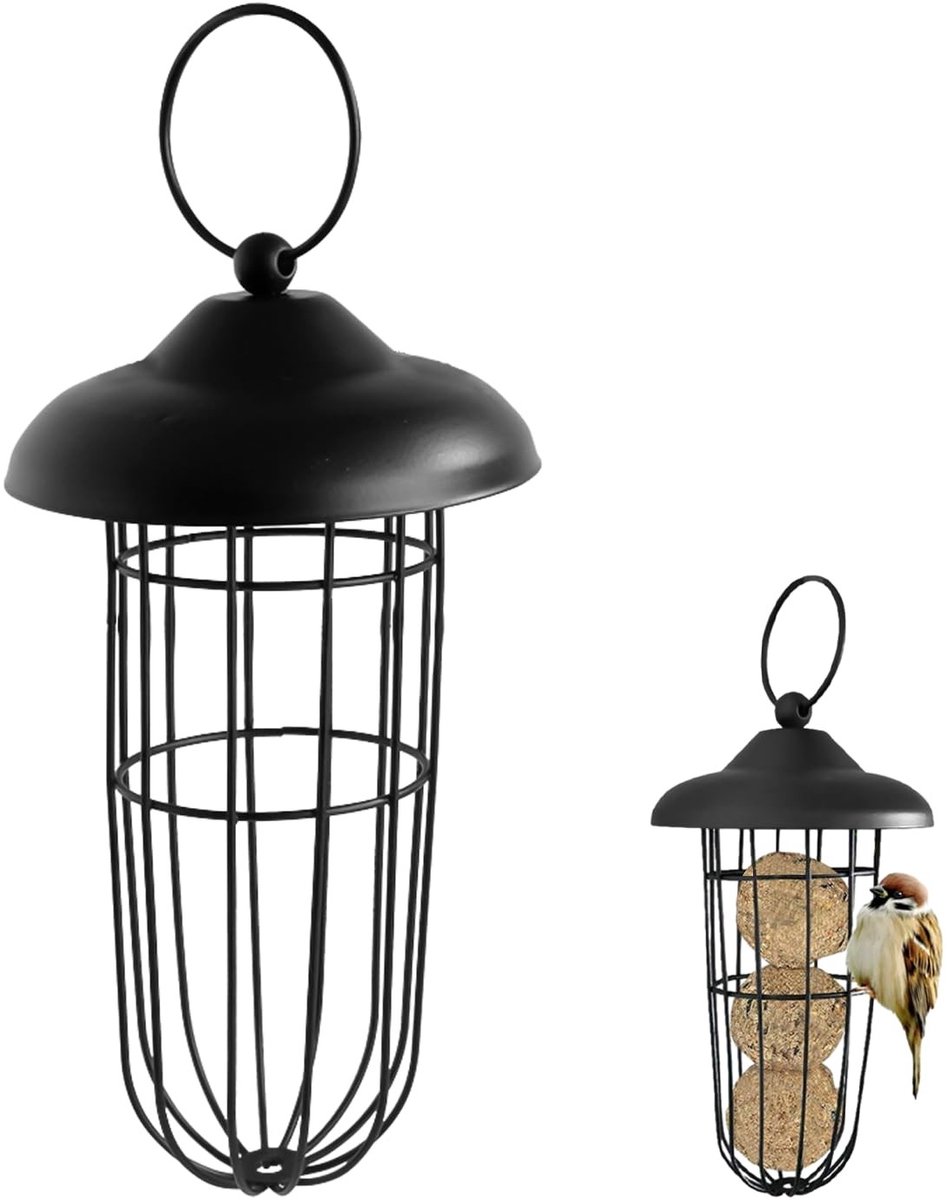 Dailygoods- Vogelvoederhuisje zwart - Rooster ontwerp - Metalen houder - Hangend - 20 x 10,5 cm - Eenvoudig te reinigen - Voederstation