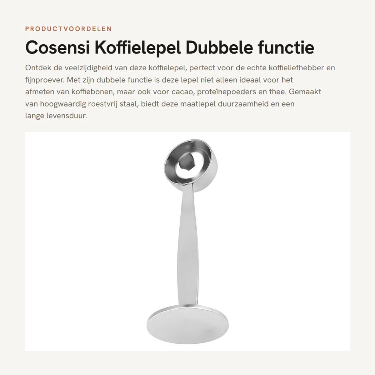 Dailygoods- Koffielepel Dual End Design - Maatlepel RVS - Maatlepel voor Koffie - Maatlepel voor Thee - Maatlepel voor Cacao - Afmetingen 14.5 x 5 x 3.5 cm