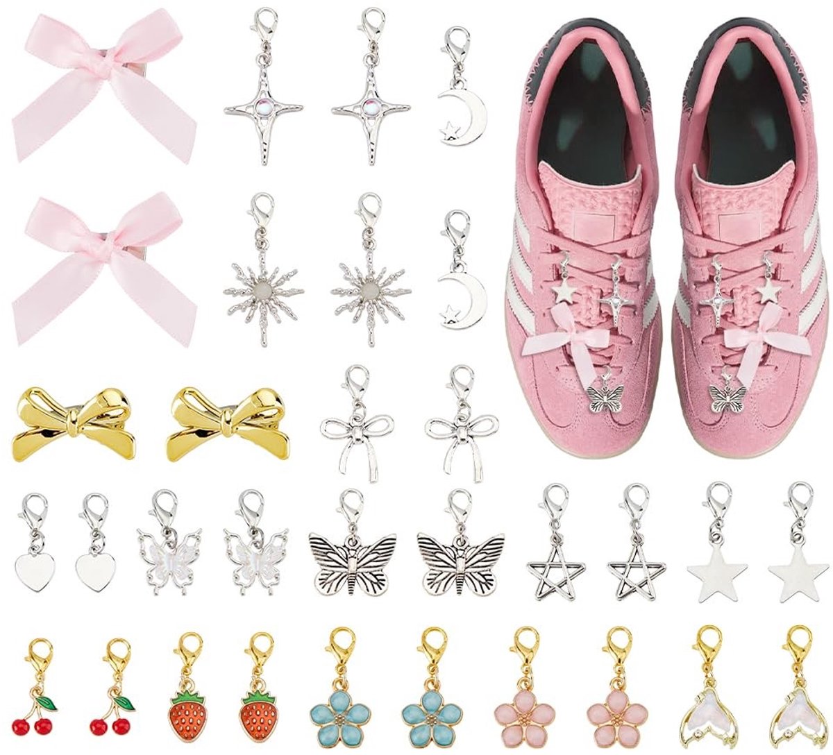 Dailygoods - 32 Stuks Schoenveter Charme Kit - Schattige Sneaker Bedels