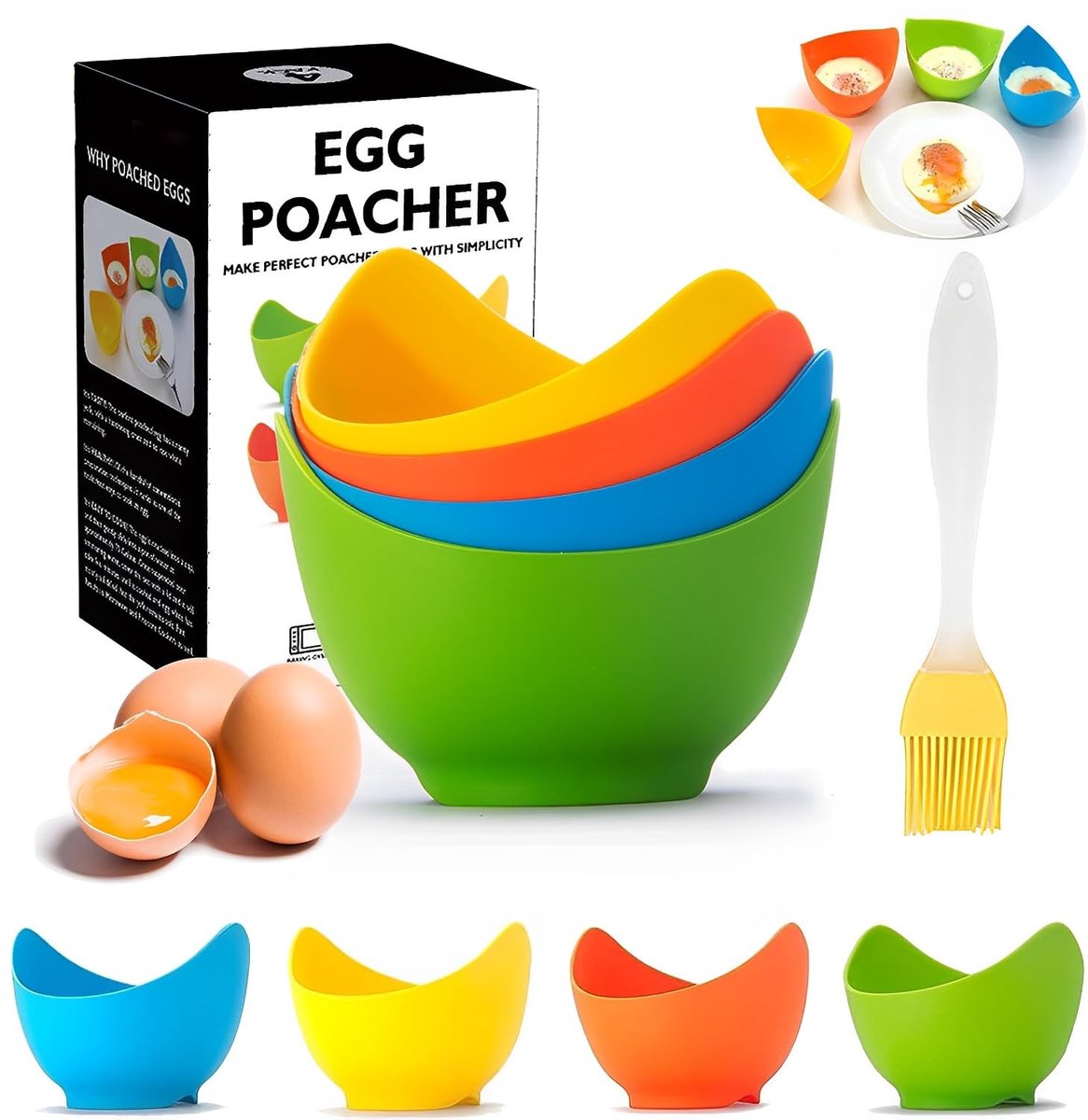 Dailygoods- Eierkoker BPA-vrij - Pocheerder - Kookgerei - 4 Stuks - Voedselmateriaal - Geschikt voor Gekookte Eieren - Eierpocheerder