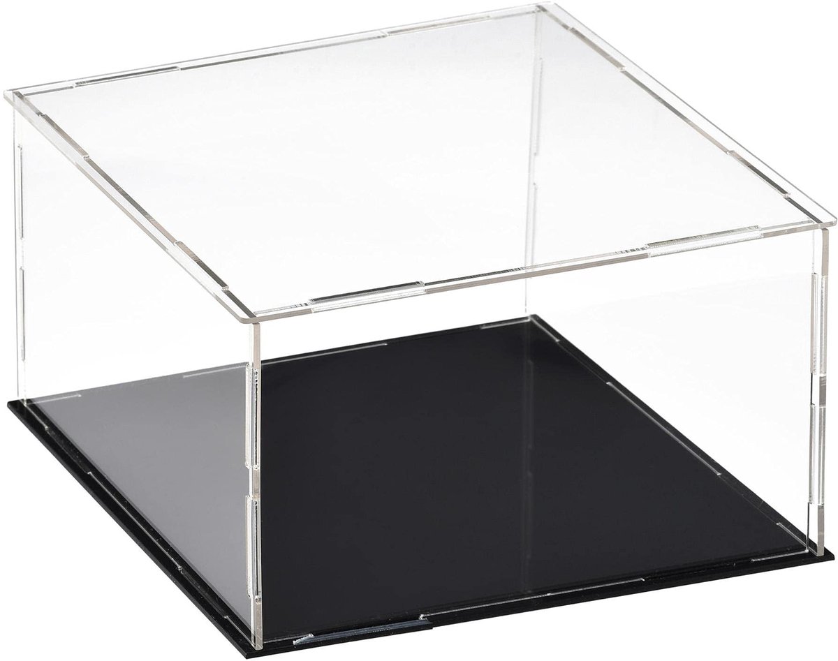Dailygoods- Vitrinekast 20 x 20 x 10 cm - Transparant ontwerp - Zwarte basis - Stofdichte bescherming - Showcase voor actiefiguren - Eenvoudig te monteren - Displaycase