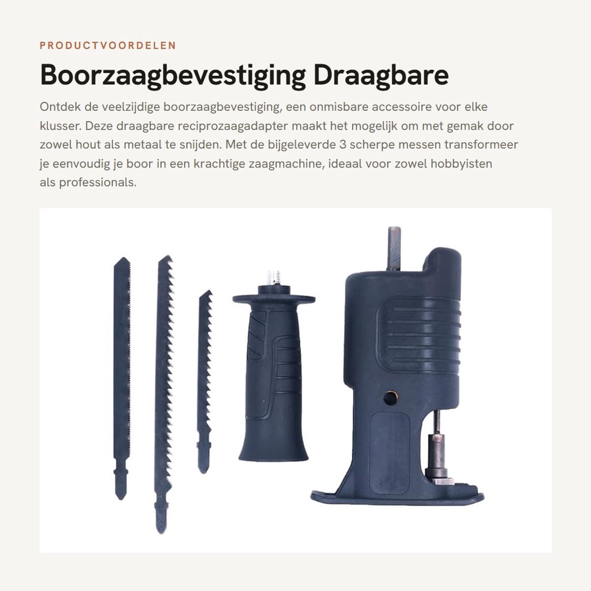 Dailygoods - Boorzaagbevestiging - Draagbare reciprozaagadapter - Inclusief 3 messen - Multi - Voor snijden van metaal en hout - Geschikt voor boormac...