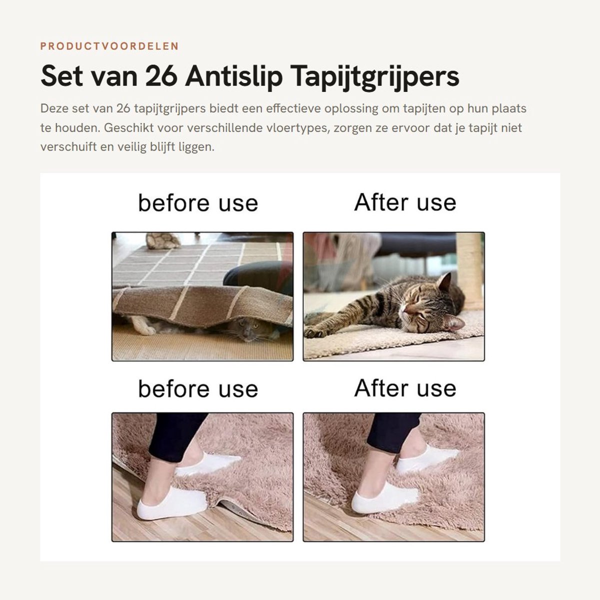 Dailygoods- Tapijtgrijpers 26 Stuks - Antislip Tapijt - Grijpers voor Tapijt - Tapijtsticker - Herbruikbare Klemmen - Veiligheid voor Je Gezin - Tapijttape