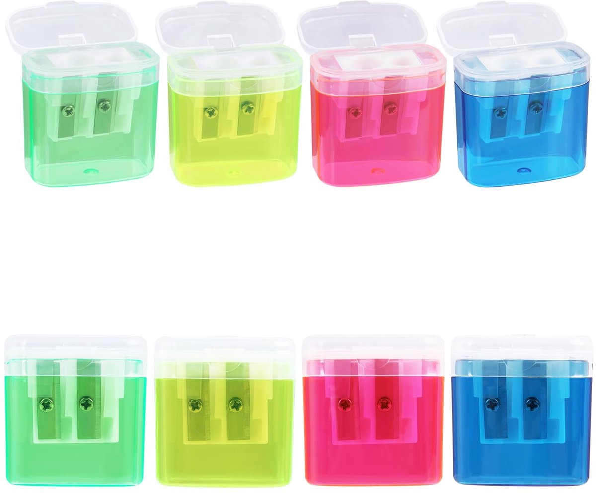 Dailygoods- Puntenslijper 8-delig met houder - Dubbel gat - Compact - Voor dikke/dunne potloden - Geschikt voor links/rechtshandigen - Ideaal voor school/kantoor - Slijper