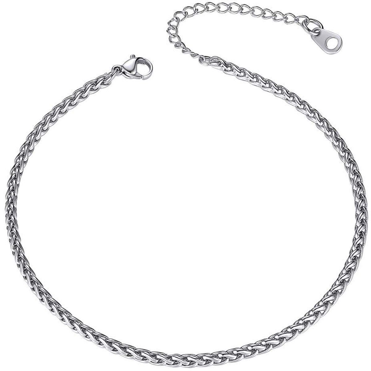 Dailygoods- Enkelarmband Verstelbaar - Roestvrij Staal - Cubaanse Schakel - Sieraden Doos - Fluwelen Pouch - Perfect voor Zomersandalen - Enkelketting