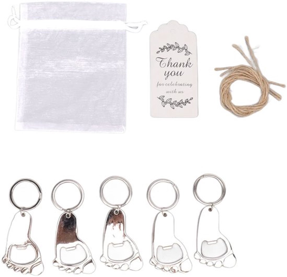 Dailygoods- Sleutelhanger Flesopener - 24 Sets - Baby Footprint