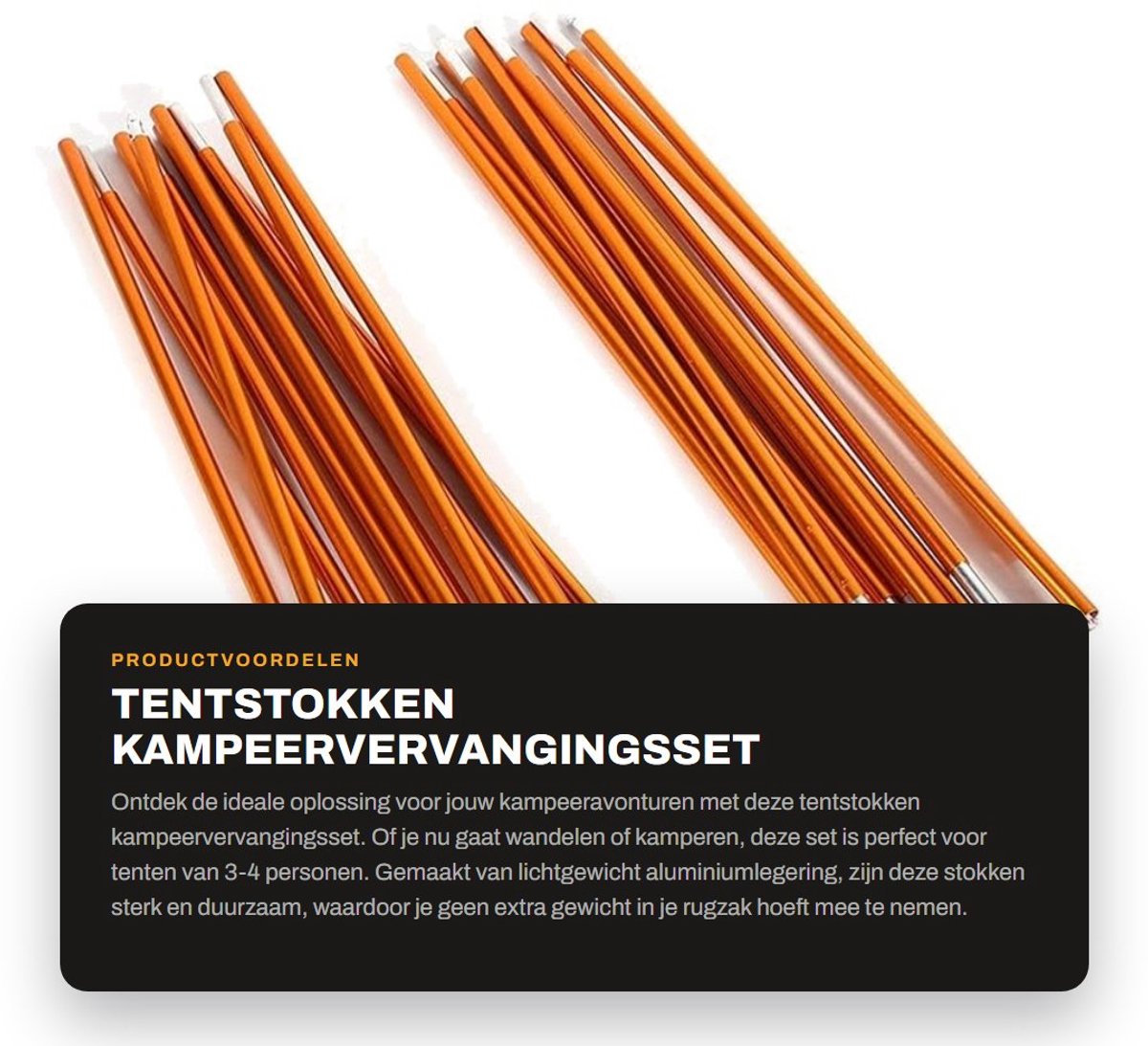 Dailygoods- Tentstokken Lichtgewicht Aluminium - Kampeerset - 2 Stangen - 11 Segmenten - Geschikt voor 3-4 Personen - Duurzaam en Sterk - Tentstok