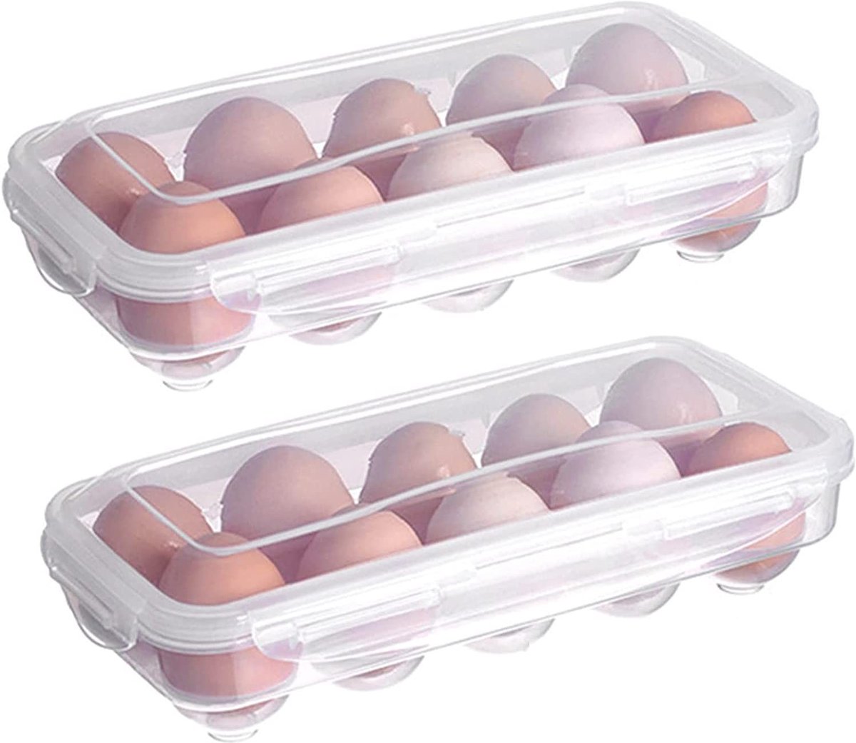Dailygoods- Eierdoos voor 10 Eieren - Kunststof - Koelkast Organizer - Eierrek - Antislip - Duurzaam - Geschikt voor -20°C tot +140°C - Eiercontainer