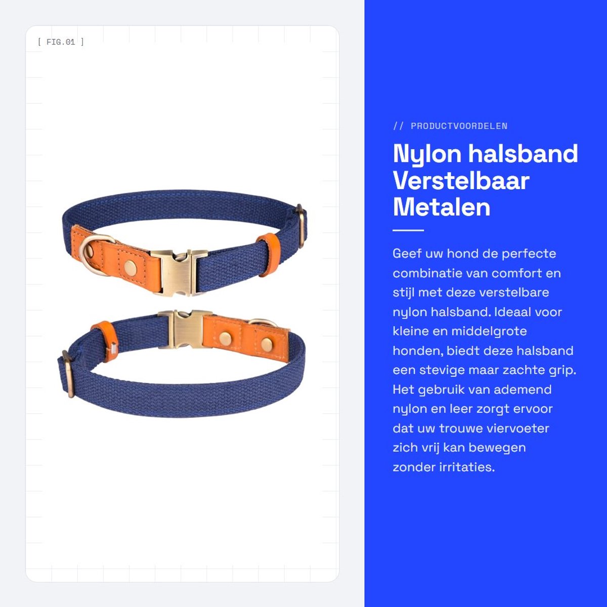 Dailygoods- Halsband Verstelbaar - Nylon/Huisdierhalsband - Metalen Veiligheidsgesp - Lichtgewicht/Zacht - Roestvrij Stalen Sluiting - Ademend/Huidvriendelijk - Hondenhalsband