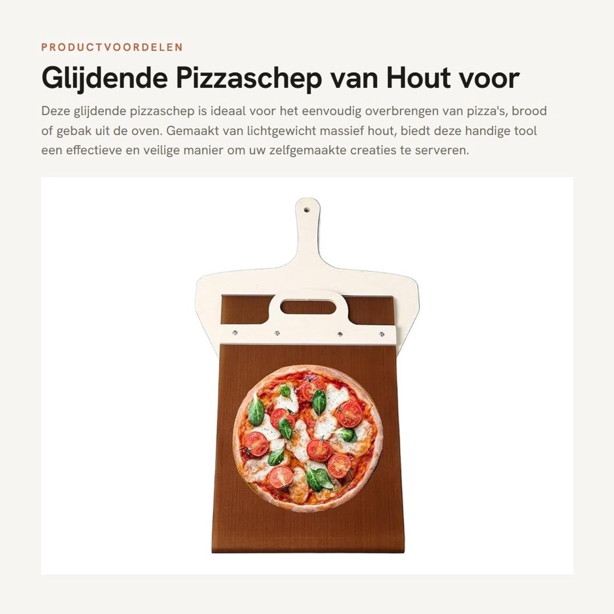 Dailygoods- Glijdende Pizzaschep - Lichtgewicht Massief Hout - 50x30x1,8cm - Voor Oven/Grill - Ideaal voor Pizza/Brood - Innovatief Slide Mechanisme