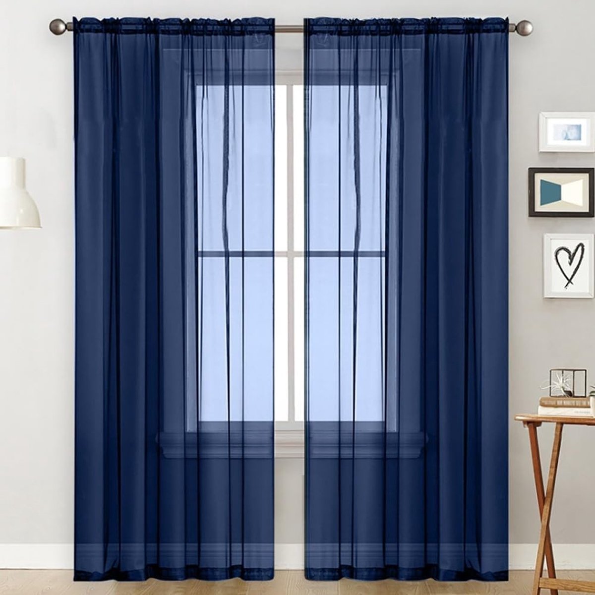 Dailygoods- Gordijn 140x260cm - Tule Voile - Donkerblauw - Privacy - Lichtdoorlatend - Elegant Design - Paneelgordijn