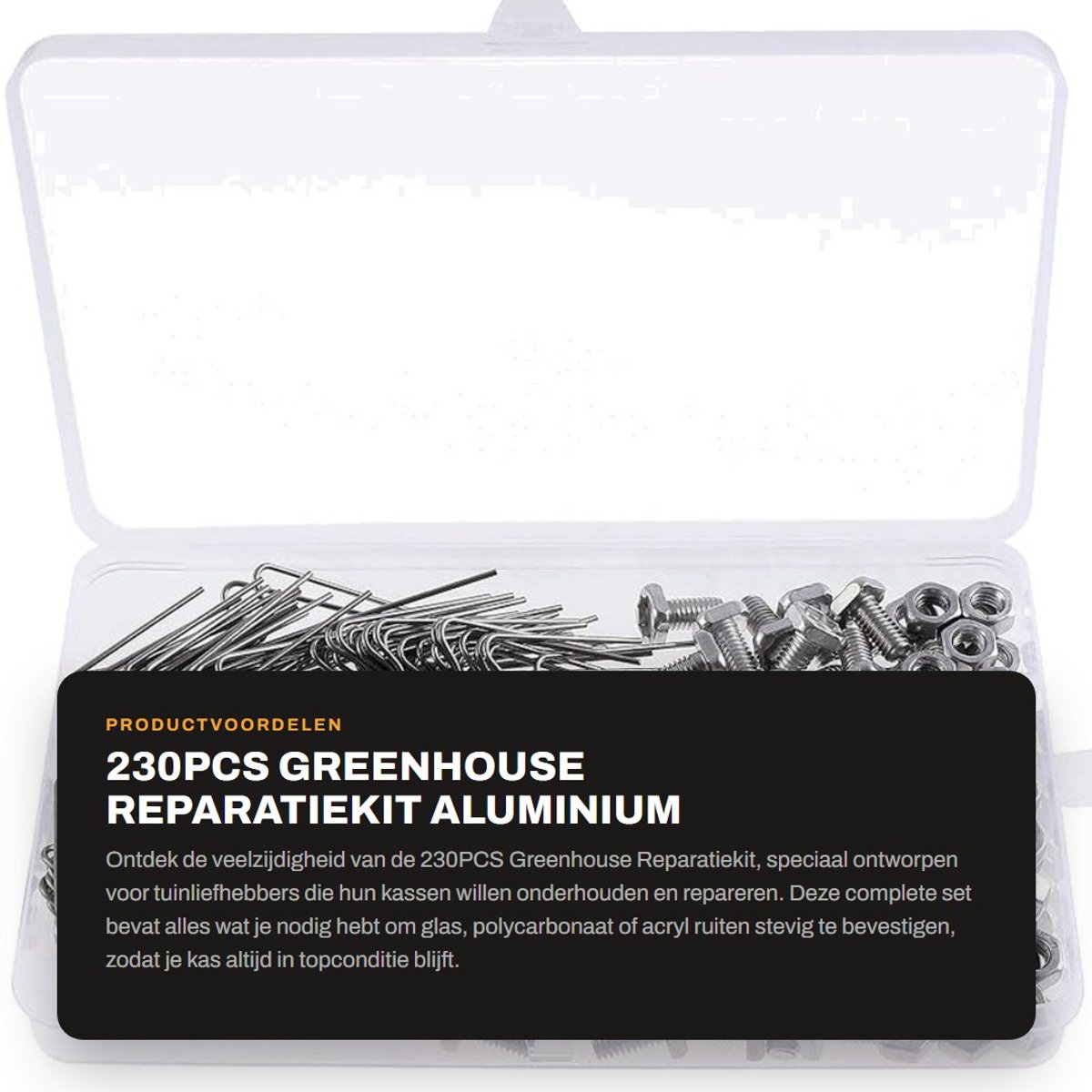 Dailygoods- Reparatiekit 230PCS - Aluminium Bollen - Z Overlappingsverbindingen - Beglazing Clips/W Draadclips - Broeikasmoeren/Bouten - Geschikt voor 3/4 mm Glas - Broeikasreparatieset
