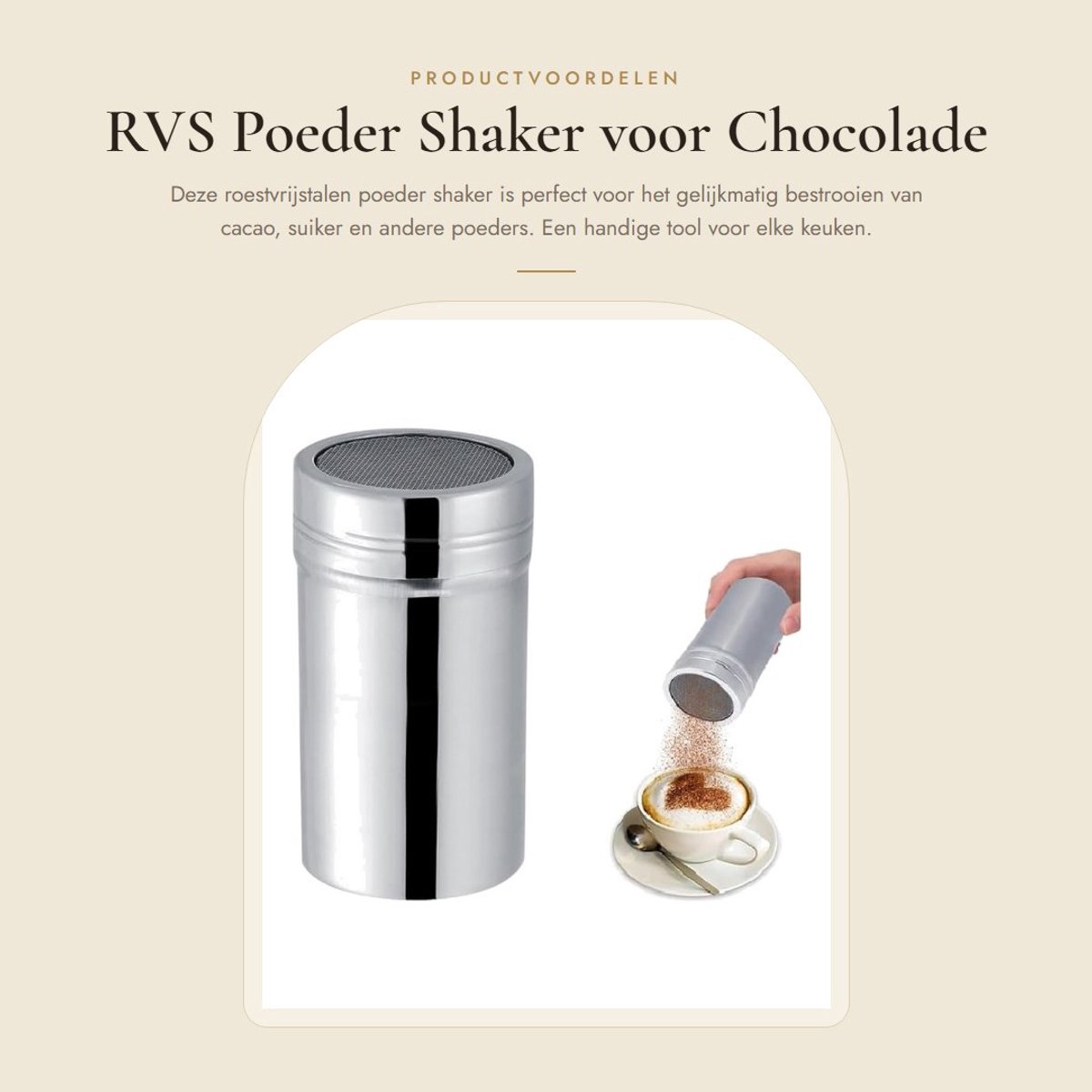 Dailygoods- Poeder Shaker Roestvrij Staal - Chocolade/Suiker Duster - Gemakkelijk Schoon Te Maken - Stofafdekkingsontwerp - Gelijkmatige Verdeling - Ideaal Voor Taarten/Desserts - Poederdispenser
