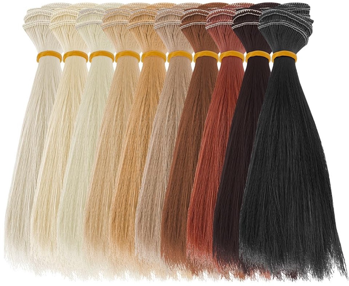 Dailygoods- Poppenpruik Set - 10 Stuks - 15,5 cm - Kunststof - Haarstrengen - Extensies - Kleurrijke Variaties - Poppenhaar