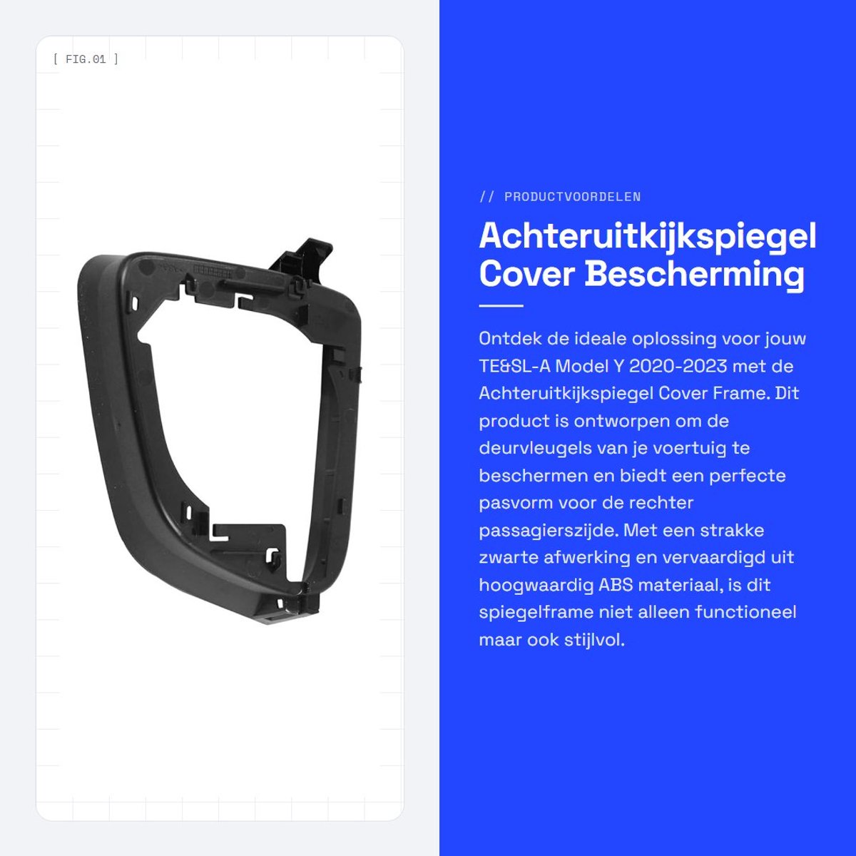 Dailygoods- Achteruitkijkspiegel Zwart - Omkeren Spiegelframe - ABS - Bescherming - Geschikt voor TE&SL-A Model Y 2020-2023 - Links/Rechter Passagierszijde