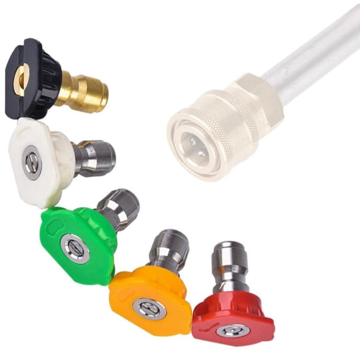 Dailygoods- Nozzle Tips 5 stuks - 1/4 inch Snelaansluiting - 4000 PSI Max - Verschillende Hoeken 0°/15°/25°/40°/60° - Veiligheidsvergrendeling - Kleurcodering - Spuitmonden