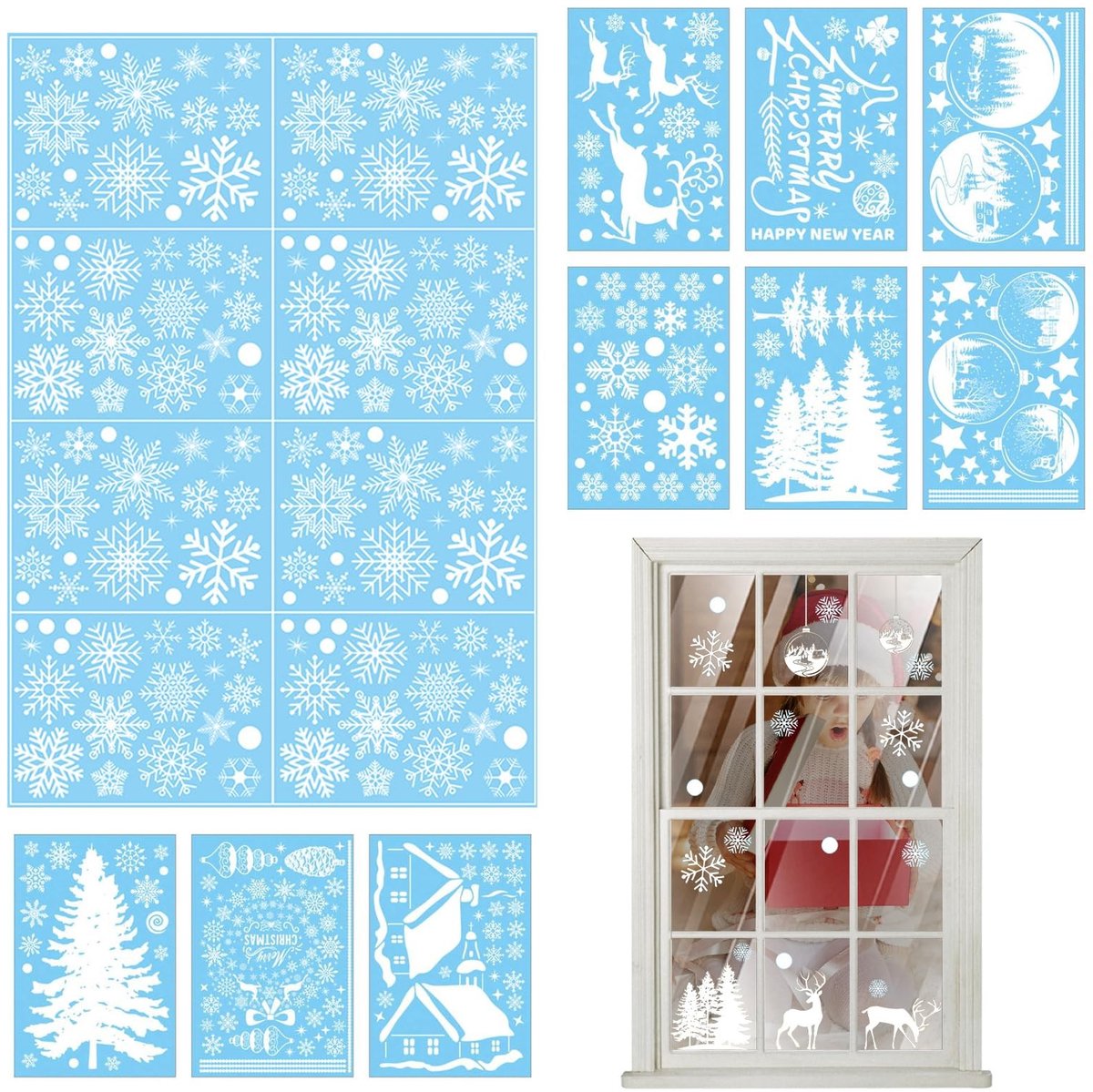 Dailygoods- Vensterstickers Dubbelzijdig - Sneeuwvlok Raamdecoratie - Statische Decoratie - Winter Ornamenten - Voor Glazen Ramen - Makkelijk te Verwijderen
