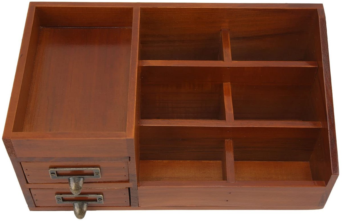 Dailygoods- Make-up Organizer - Houten Opbergdoos - 2 Lades - 6 Vakjes - Retro Stijl - Duurzaam Materiaal