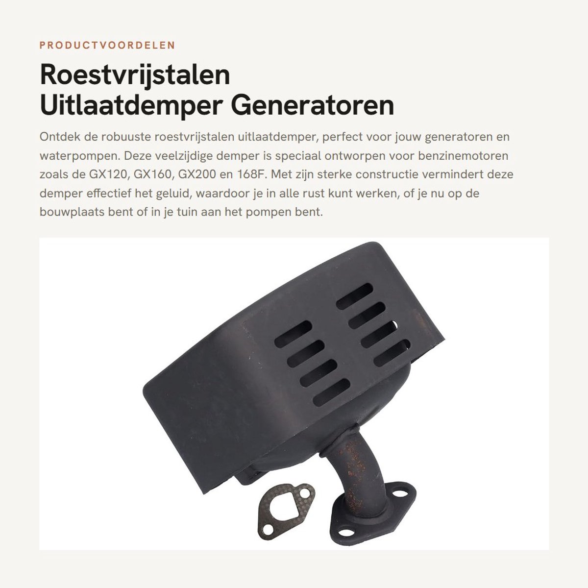 Dailygoods- Uitlaatdemper Roestvrij staal - Power-demper - Generator/waterpomp - Flexibel gebruik - Geschikt voor GX120/GX160/GX200 - Stillere werkomgeving - Geluiddemper