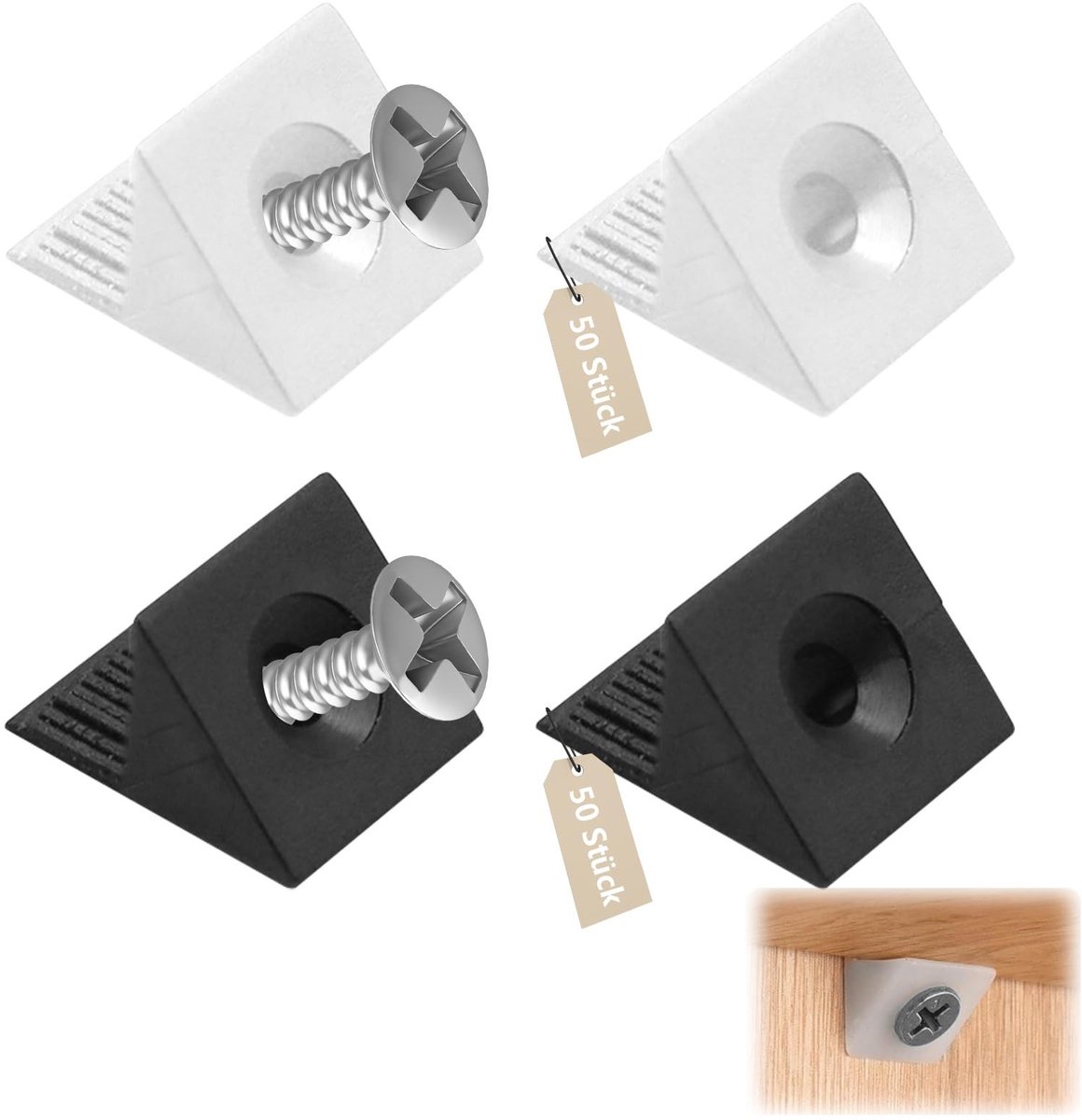 Dailygoods- Achterwandverbinders 100 Stuks - Kunststof Wiggen - Versteviging Kastwand - Schroeven - Doorhangende Boekenkasten - Laden/Schoenenrek - Verbindingselementen