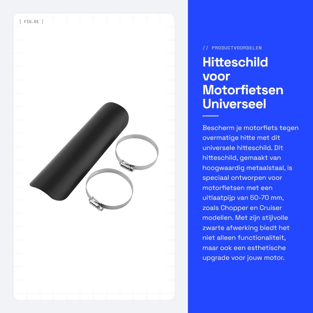 Dailygoods- Hitteschild Universeel - Hitteschild Motorfiets - Hitteschild Metalen Staal - Hitteschild Warmtebescherming - Hitteschild 228 x 64 mm - Inclusief 2 Klemmen - Uitlaatbescherming