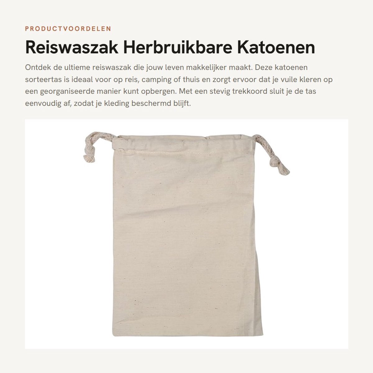 Dailygoods- Reiswaszak Katoen - Opbergtas voor Vuile Kleren - Multifunctioneel - Lichtgewicht - Duurzaam - Zacht en Huidvriendelijk (30 * 40cm) - Waszak