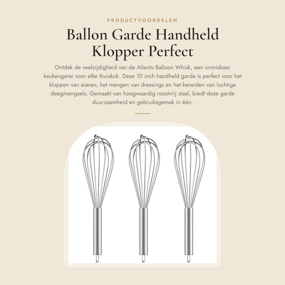 Dailygoods- Ballongarde 10 inch - 3 stuks - Roestvrij staal - BPA vrij - Vaatwasmachinebestendig - Ergonomische handgreep - Klopper
