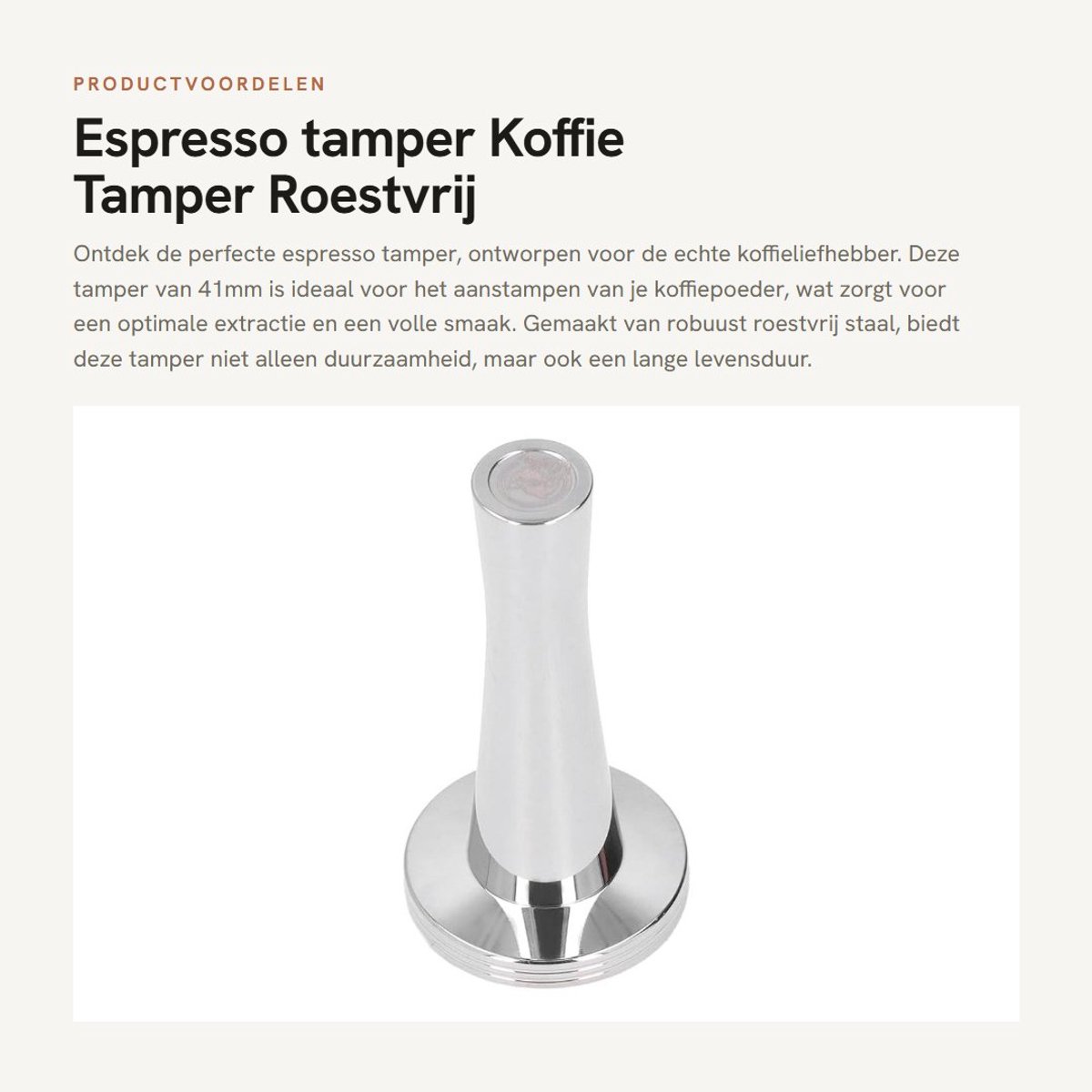 Dailygoods- Espresso Tamper 41mm - Roestvrij Stalen Koffie Tamper - Flat Base - Duurzaam Gereedschap - Hygiënisch en Vaatwasmachinebestendig - Uniek Handvatontwerp - Koffiestamper