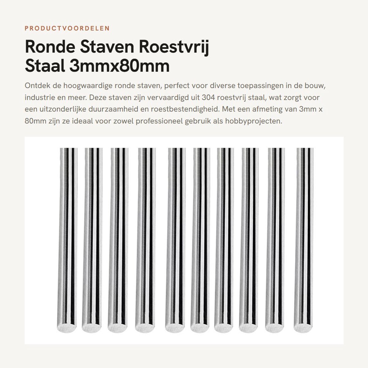 Dailygoods- Ronde Staven 10 Stks - 304 Rvs - Roestbestendig - Duurzaam - Solid Schachtstang - Ideaal voor Doe-het-zelfambachten - Staaf