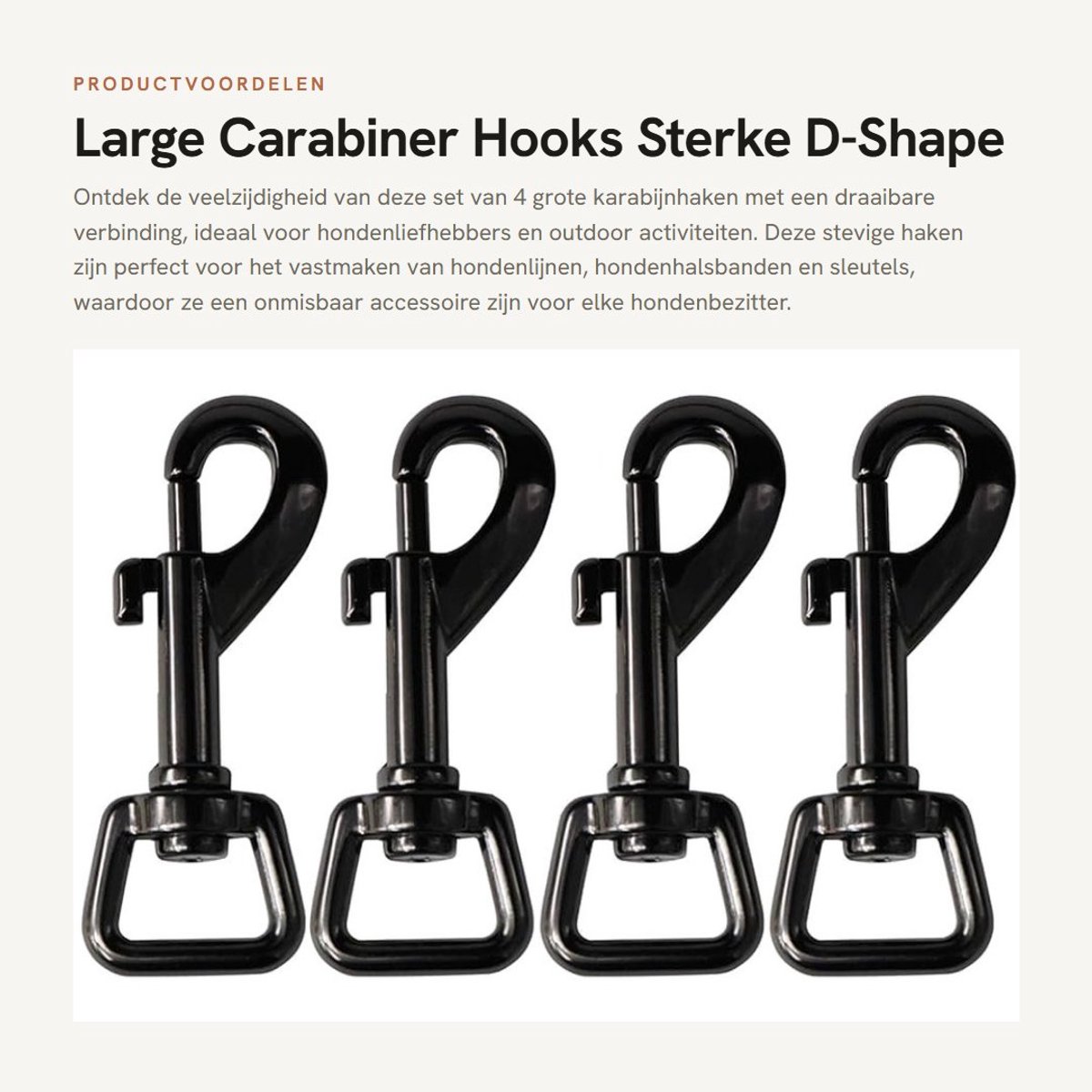 Dailygoods- Karabijnhaken 4-delig - Draaischarnier - Veerhaken - Hondenlijnen - Sleutelhanger - Vernikkeld zwart - Gelegeerd staal - Veerhaak